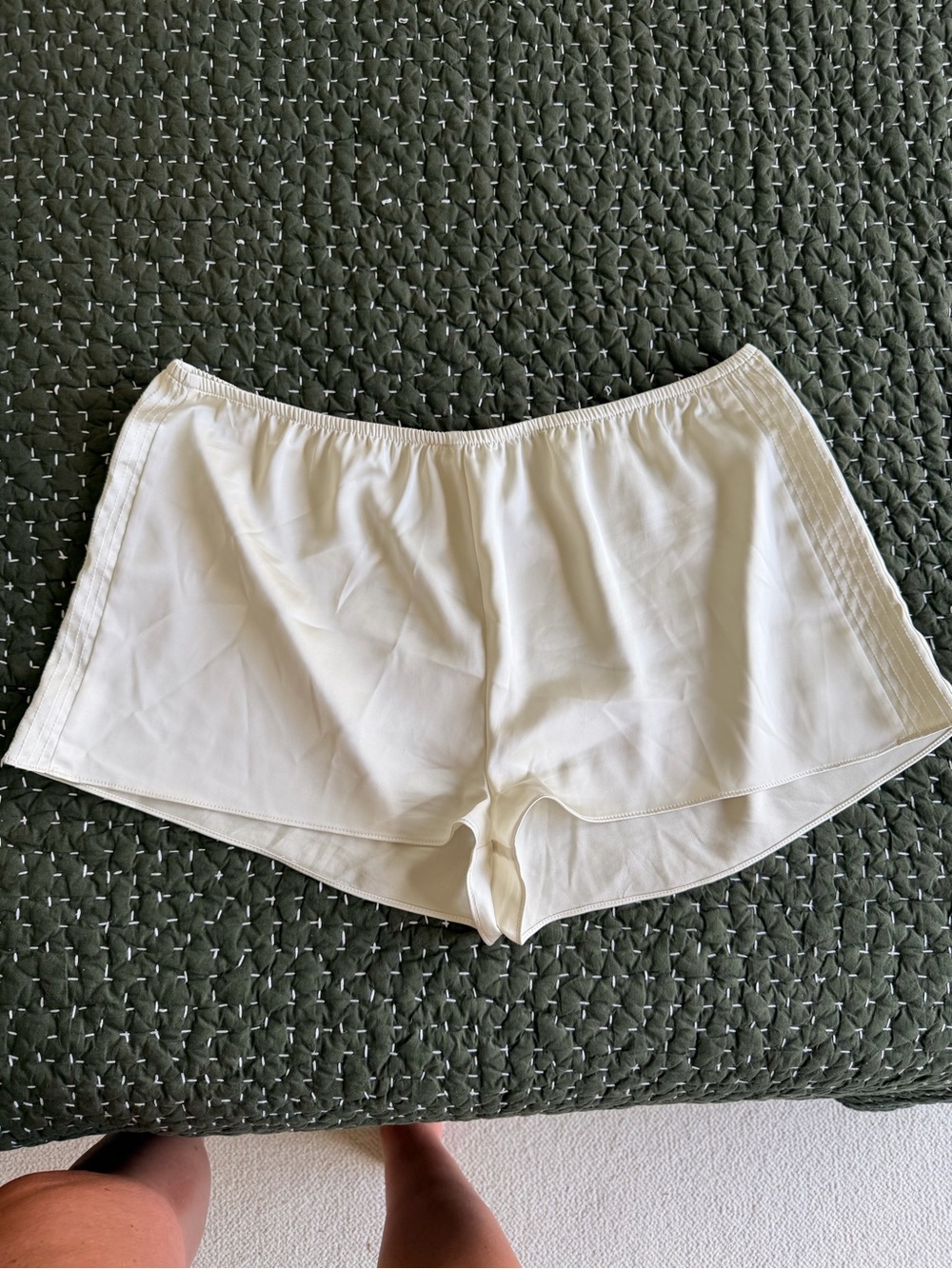 Zara Satin Elastic-Waist Shorts in Ivory - Picture 2 of 4